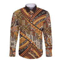 Hawaiian Style Tapa Long Sleeve Button Shirt Vintage Seamless Pattern LT9 Unisex Red - Polynesian Pride