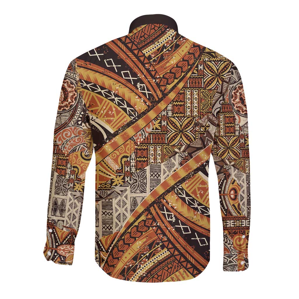 Hawaiian Style Tapa Long Sleeve Button Shirt Vintage Seamless Pattern LT9 - Polynesian Pride
