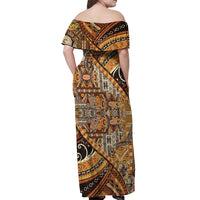 Hawaiian Style Tapa Off Shoulder Maxi Dress Vintage Seamless Pattern - Polynesian Pride