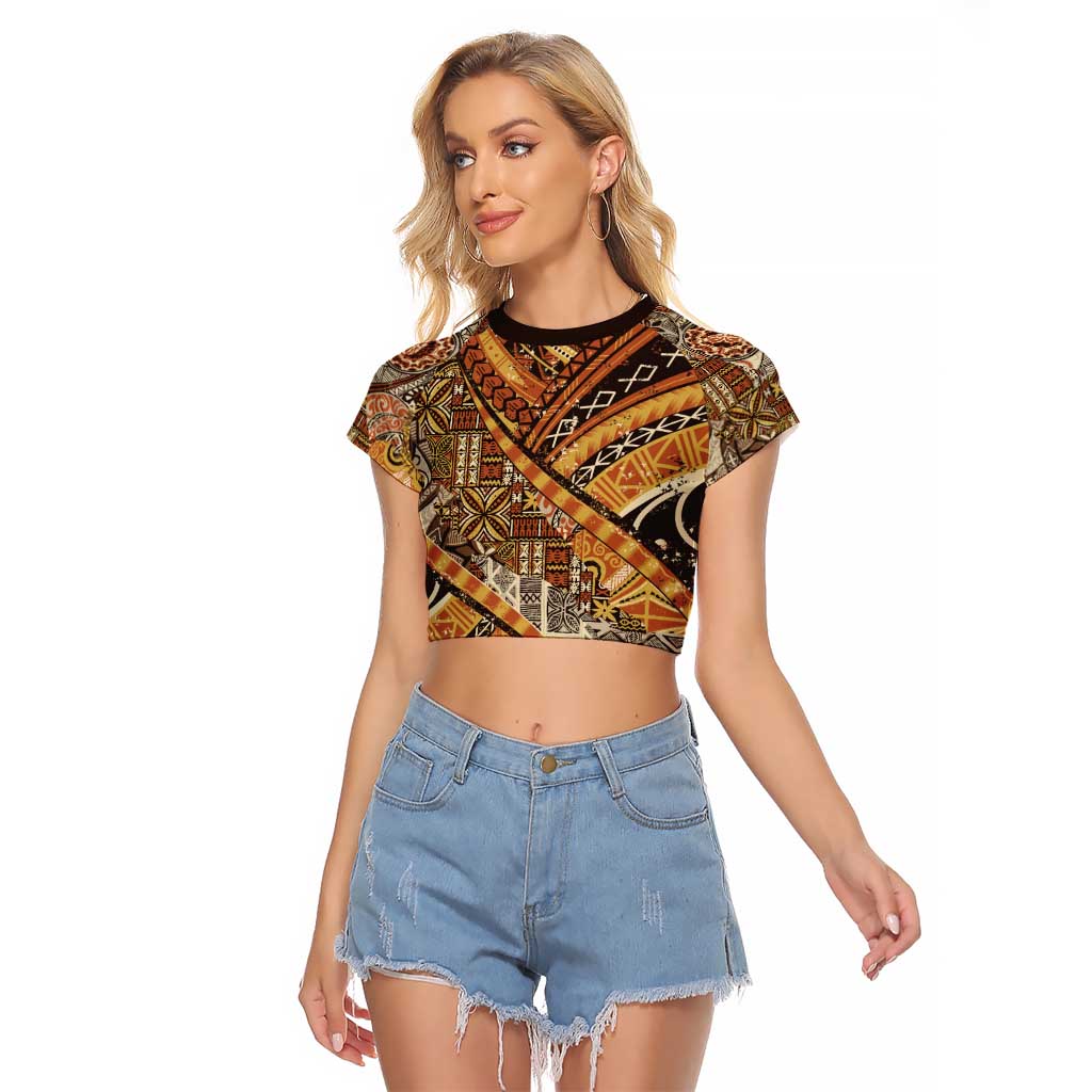 Hawaiian Style Tapa Raglan Cropped T Shirt Vintage Seamless Pattern - Polynesian Pride