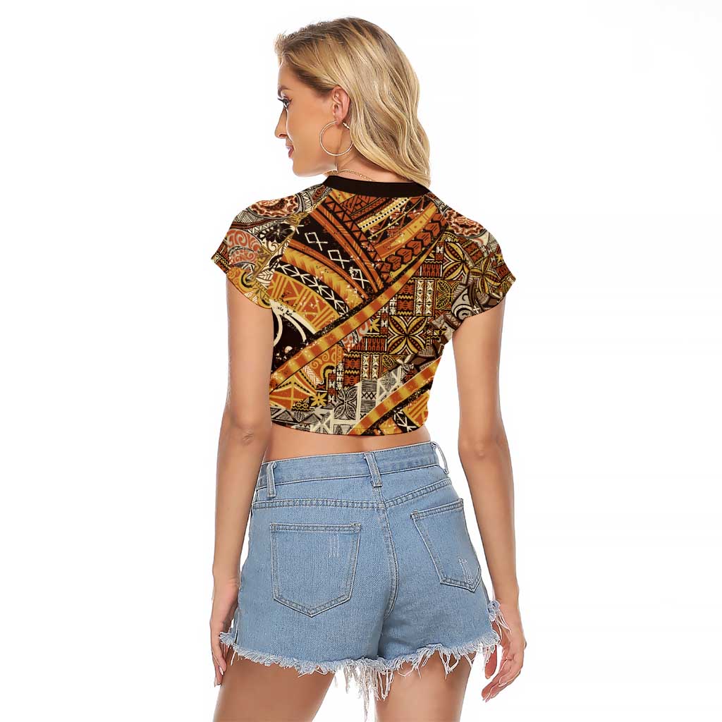 Hawaiian Style Tapa Raglan Cropped T Shirt Vintage Seamless Pattern LT9 - Polynesian Pride