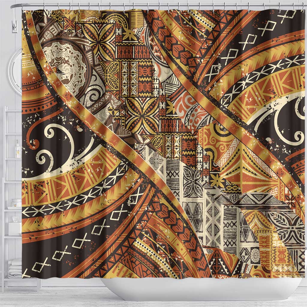 Hawaiian Style Tapa Shower Curtain Vintage Seamless Pattern - Polynesian Pride