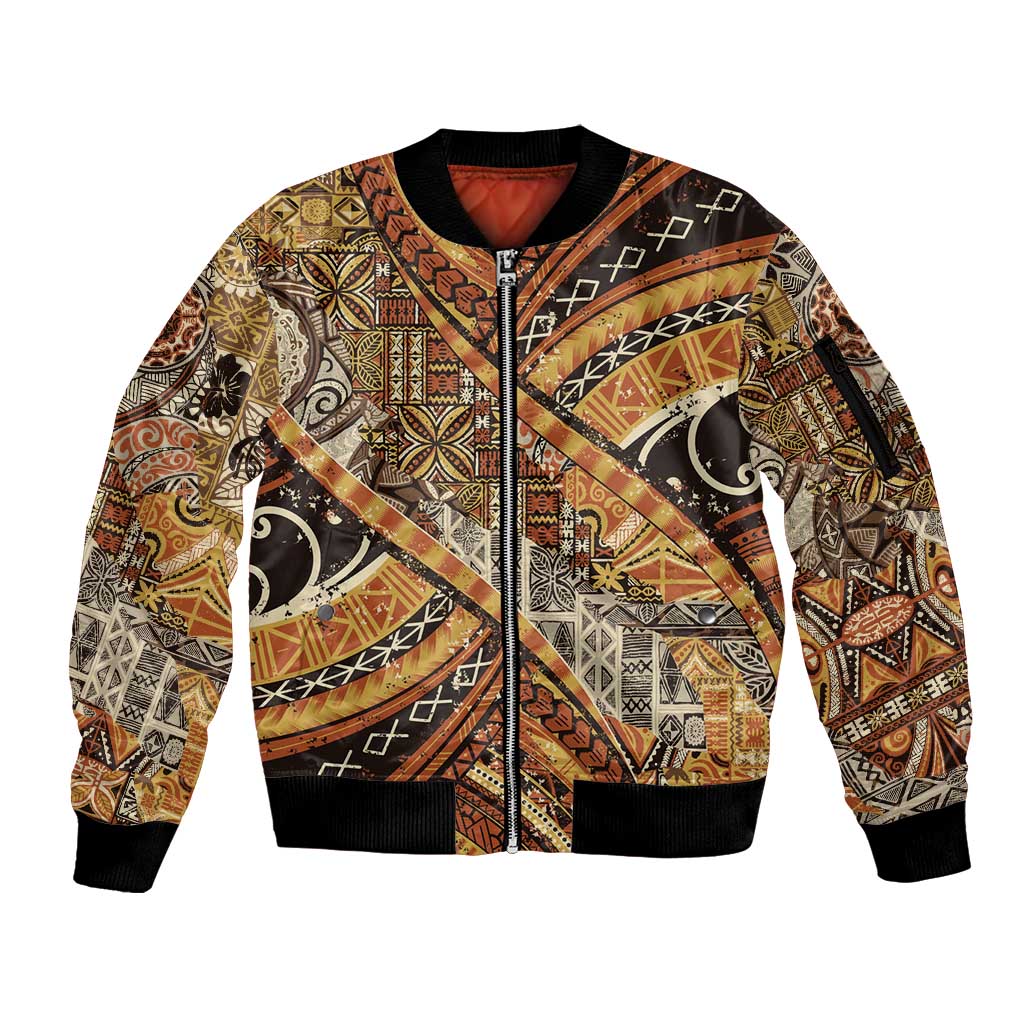 Hawaiian Style Tapa Sleeve Zip Bomber Jacket Vintage Seamless Pattern LT9 Unisex Red - Polynesian Pride