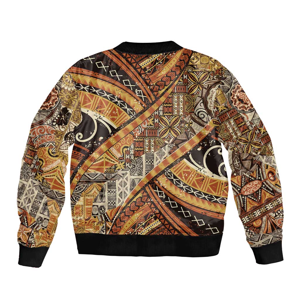Hawaiian Style Tapa Sleeve Zip Bomber Jacket Vintage Seamless Pattern LT9 - Polynesian Pride