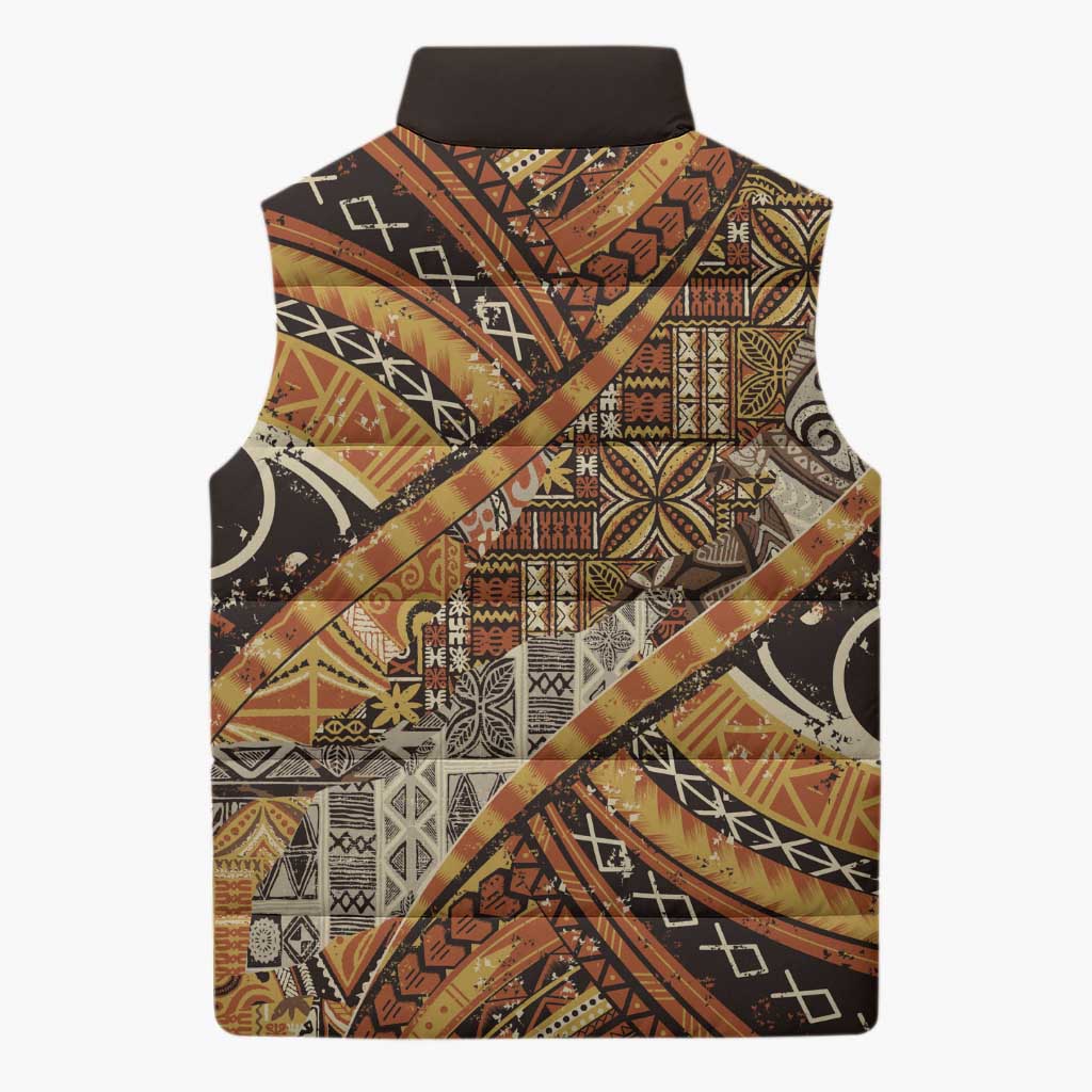Hawaiian Style Tapa Sleeveless Puffer Jacket Vintage Seamless Pattern - Polynesian Pride