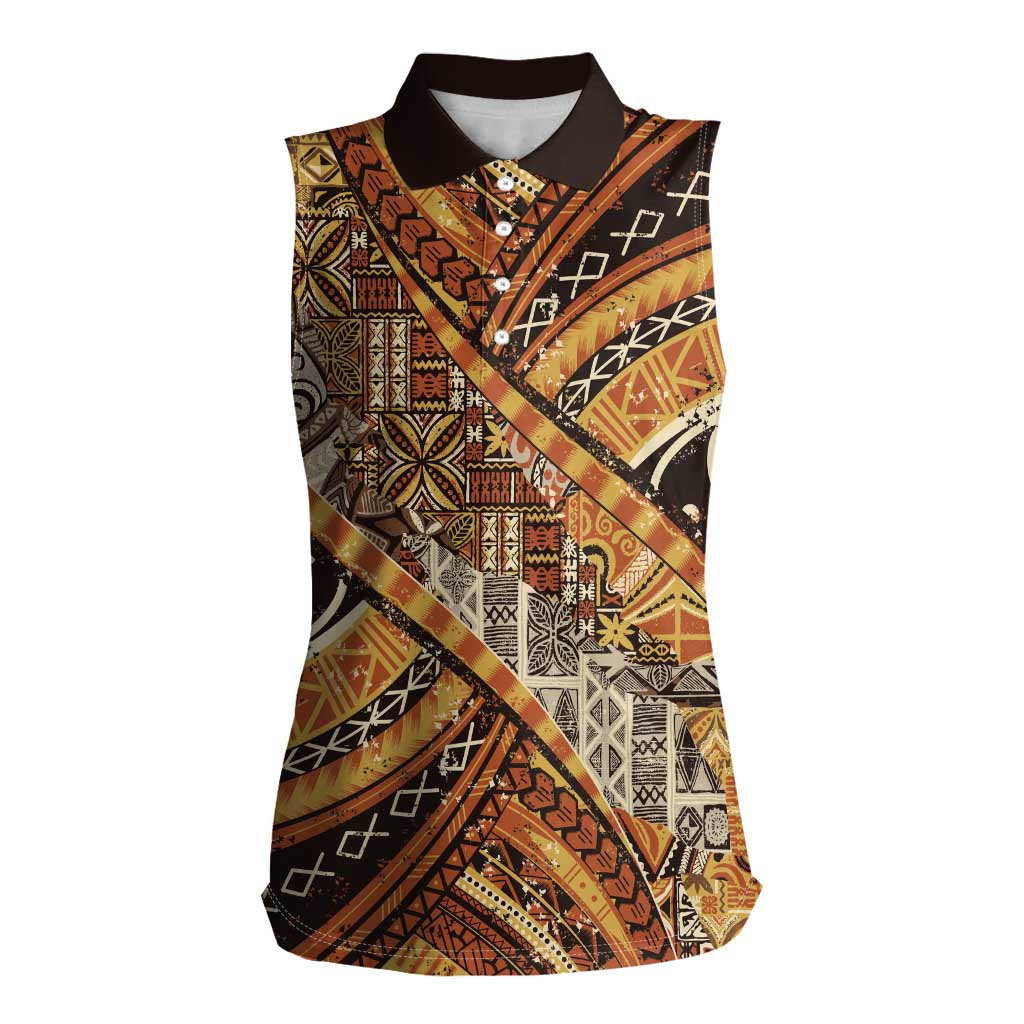 Hawaiian Style Tapa Women Sleeveless Polo Shirt Vintage Seamless Pattern - Polynesian Pride
