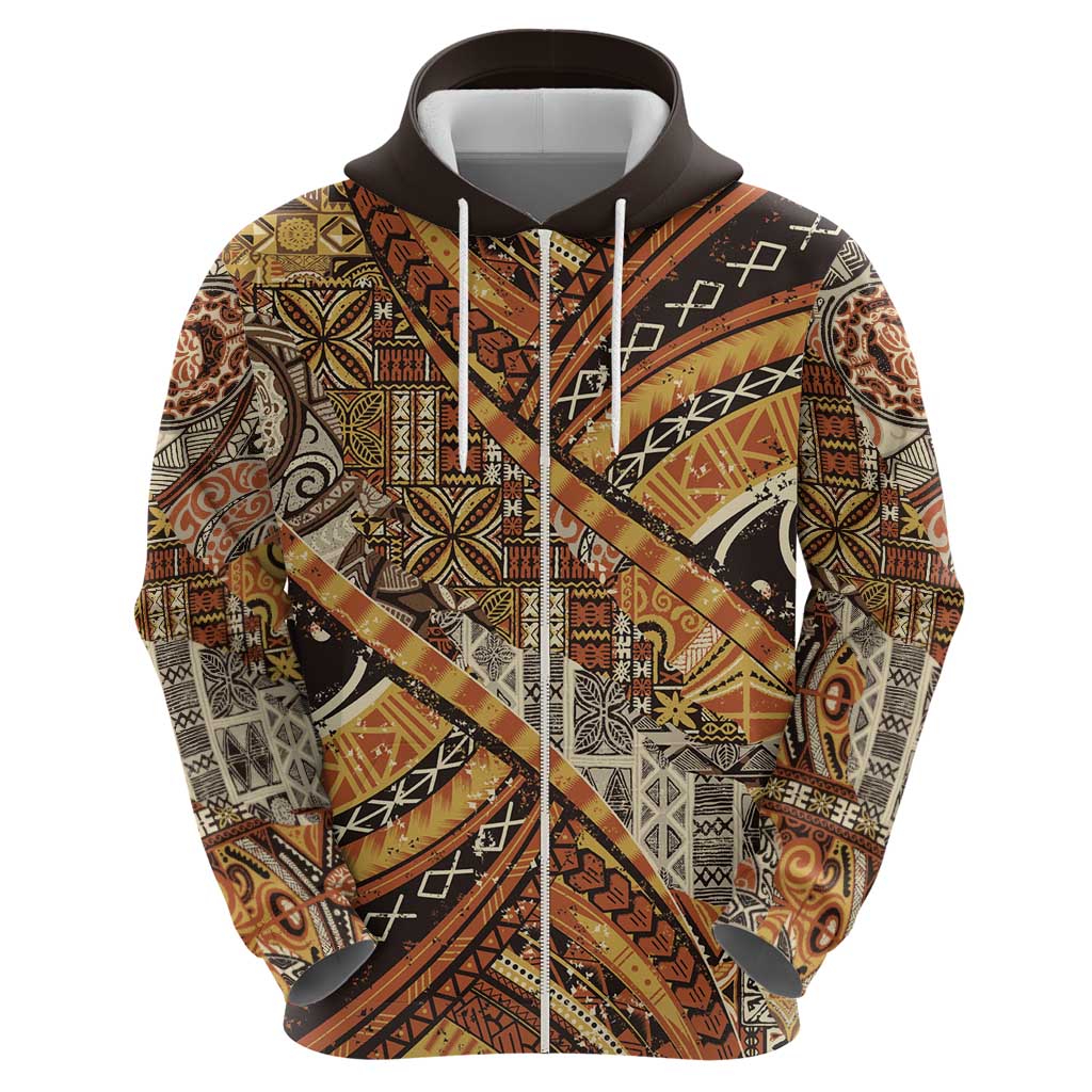 Hawaiian Style Tapa Zip Hoodie Vintage Seamless Pattern - Polynesian Pride