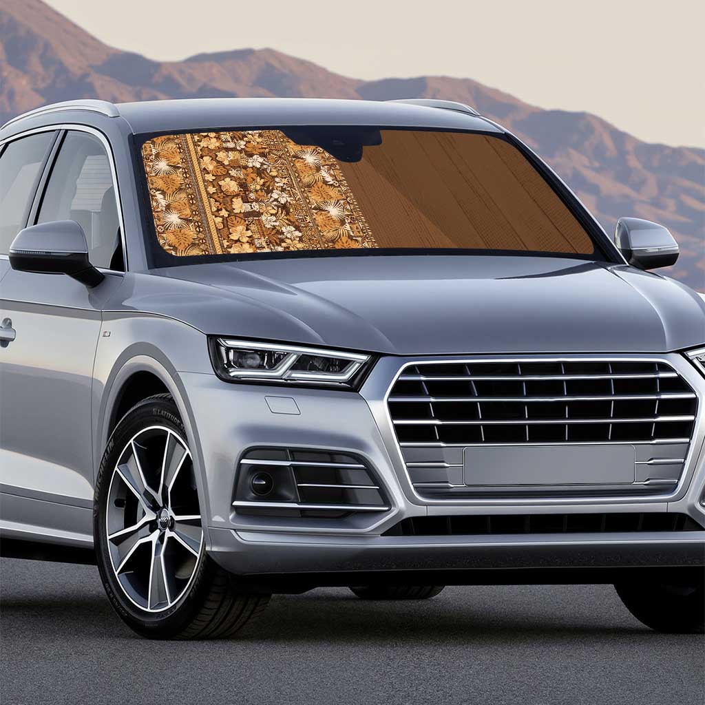 Hawaiian Tribal Elements Hibiscus Auto Sun Shade Gold Pattern - Polynesian Pride