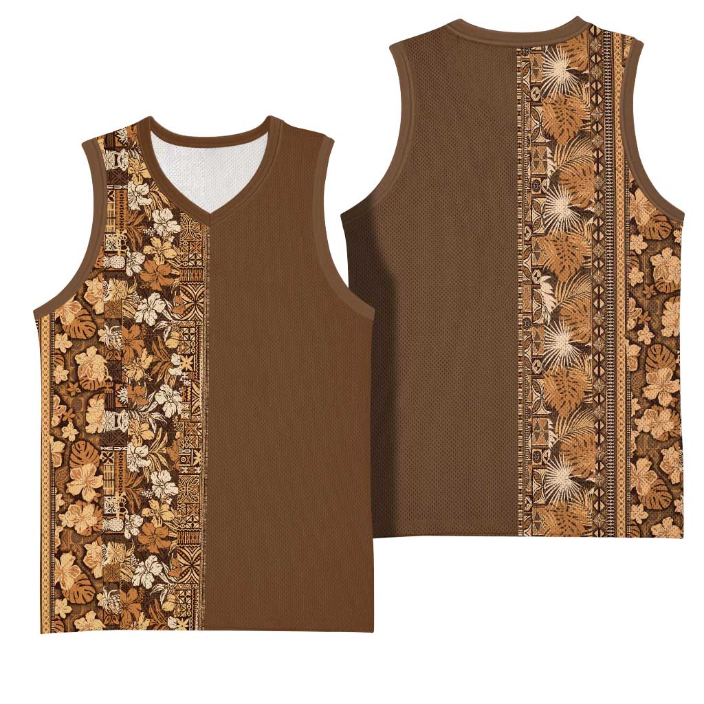 Hawaiian Tribal Elements Hibiscus Basketball Jersey Gold Pattern LT9 - Polynesian Pride