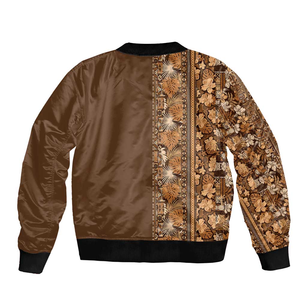 Hawaiian Tribal Elements Hibiscus Bomber Jacket Gold Pattern - Polynesian Pride