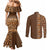 Hawaiian Tribal Elements Hibiscus Couples Matching Mermaid Dress and Long Sleeve Button Shirt Gold Pattern - Polynesian Pride