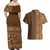Hawaiian Tribal Elements Hibiscus Couples Matching Off Shoulder Maxi Dress and Hawaiian Shirt Gold Pattern - Polynesian Pride