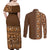 Hawaiian Tribal Elements Hibiscus Couples Matching Off Shoulder Maxi Dress and Long Sleeve Button Shirt Gold Pattern - Polynesian Pride