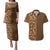 Hawaiian Tribal Elements Hibiscus Couples Matching Puletasi and Hawaiian Shirt Gold Pattern - Polynesian Pride
