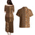Hawaiian Tribal Elements Hibiscus Couples Matching Puletasi and Hawaiian Shirt Gold Pattern - Polynesian Pride