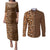 Hawaiian Tribal Elements Hibiscus Couples Matching Puletasi and Long Sleeve Button Shirt Gold Pattern - Polynesian Pride
