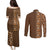Hawaiian Tribal Elements Hibiscus Couples Matching Puletasi and Long Sleeve Button Shirt Gold Pattern - Polynesian Pride