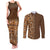 Hawaiian Tribal Elements Hibiscus Couples Matching Tank Maxi Dress and Long Sleeve Button Shirt Gold Pattern - Polynesian Pride