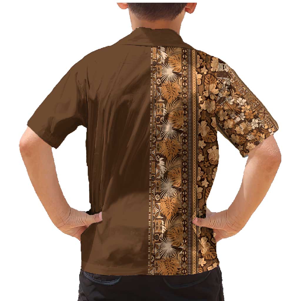 Hawaiian Tribal Elements Hibiscus Family Matching Mermaid Dress and Hawaiian Shirt Gold Pattern - Polynesian Pride