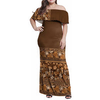 Hawaiian Tribal Elements Hibiscus Family Matching Off Shoulder Maxi Dress and Hawaiian Shirt Gold Pattern - Polynesian Pride