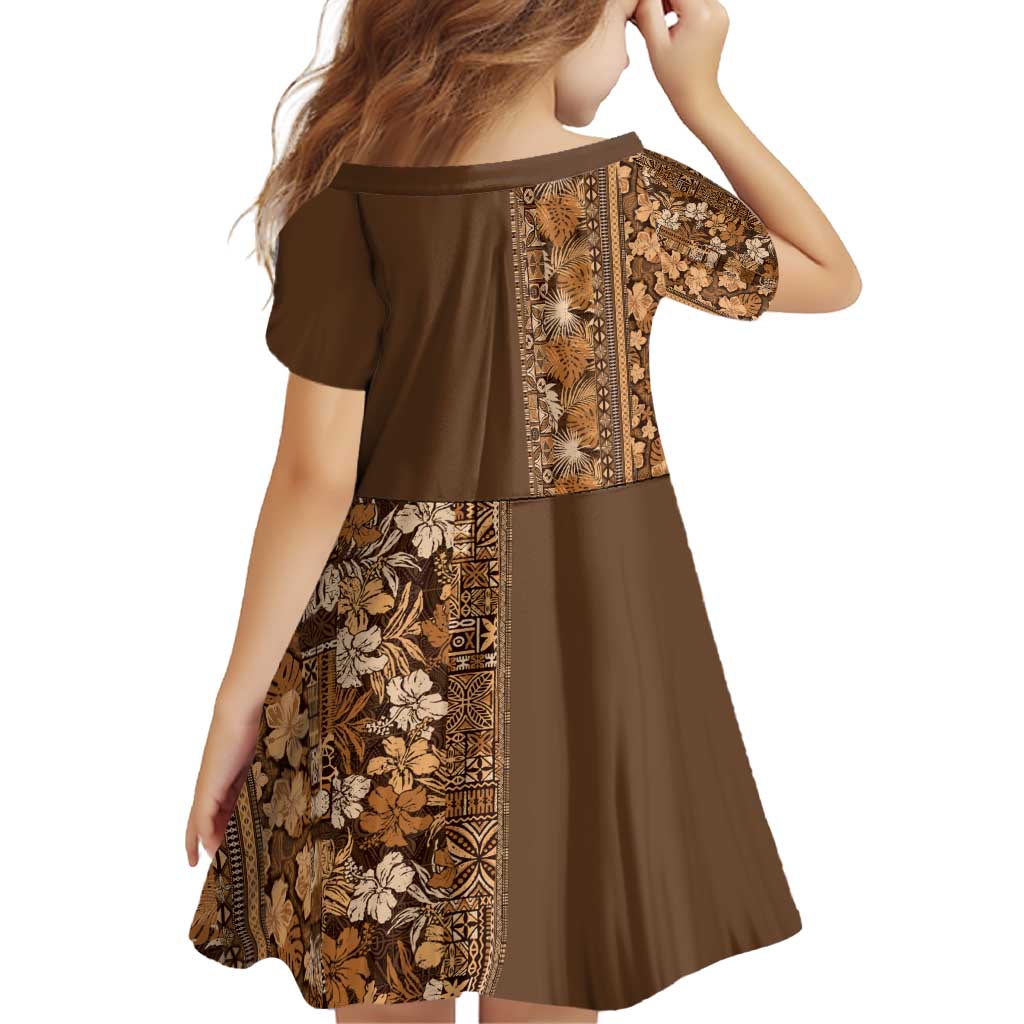 Hawaiian Tribal Elements Hibiscus Family Matching Off Shoulder Short Dress and Hawaiian Shirt Gold Pattern LT9 - Polynesian Pride