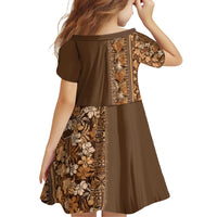 Hawaiian Tribal Elements Hibiscus Family Matching Off Shoulder Short Dress and Hawaiian Shirt Gold Pattern LT9 - Polynesian Pride