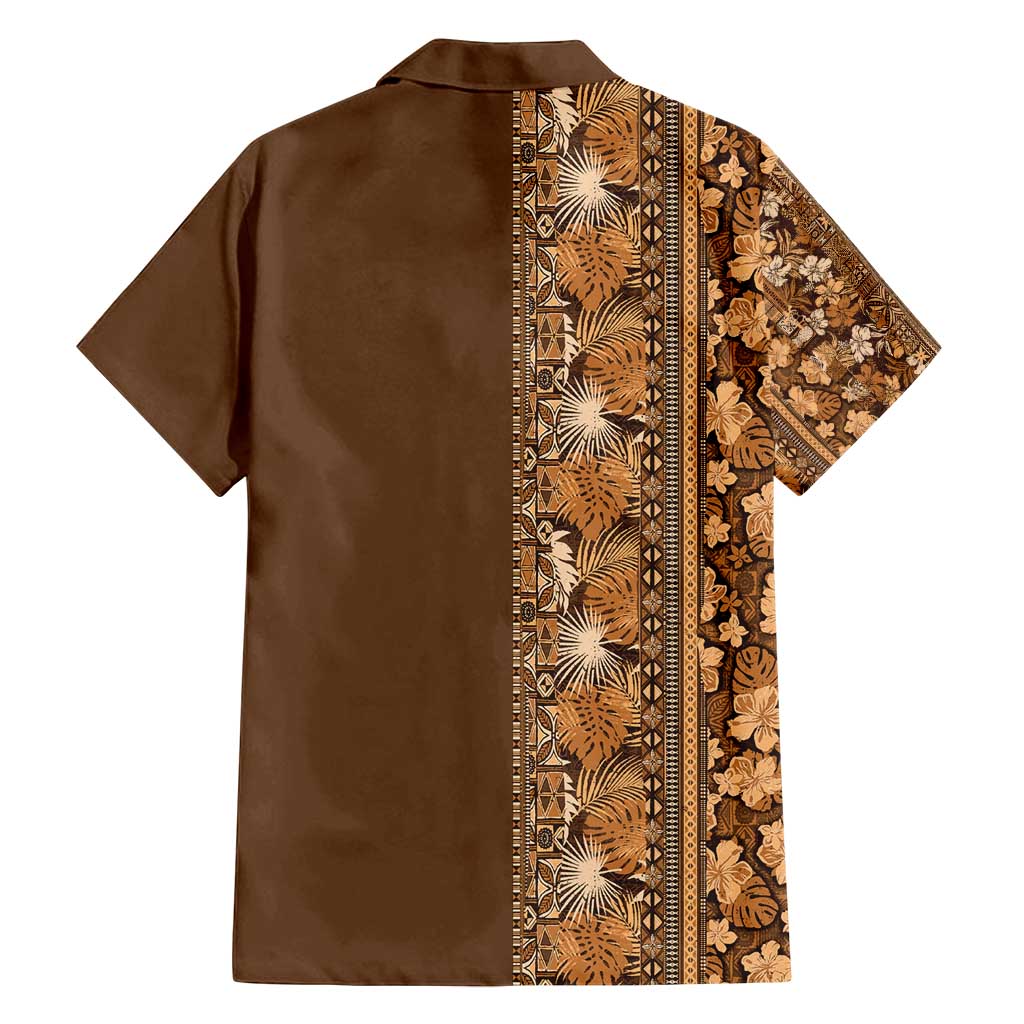 Hawaiian Tribal Elements Hibiscus Family Matching Off Shoulder Short Dress and Hawaiian Shirt Gold Pattern LT9 - Polynesian Pride