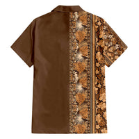 Hawaiian Tribal Elements Hibiscus Family Matching Off Shoulder Short Dress and Hawaiian Shirt Gold Pattern LT9 - Polynesian Pride