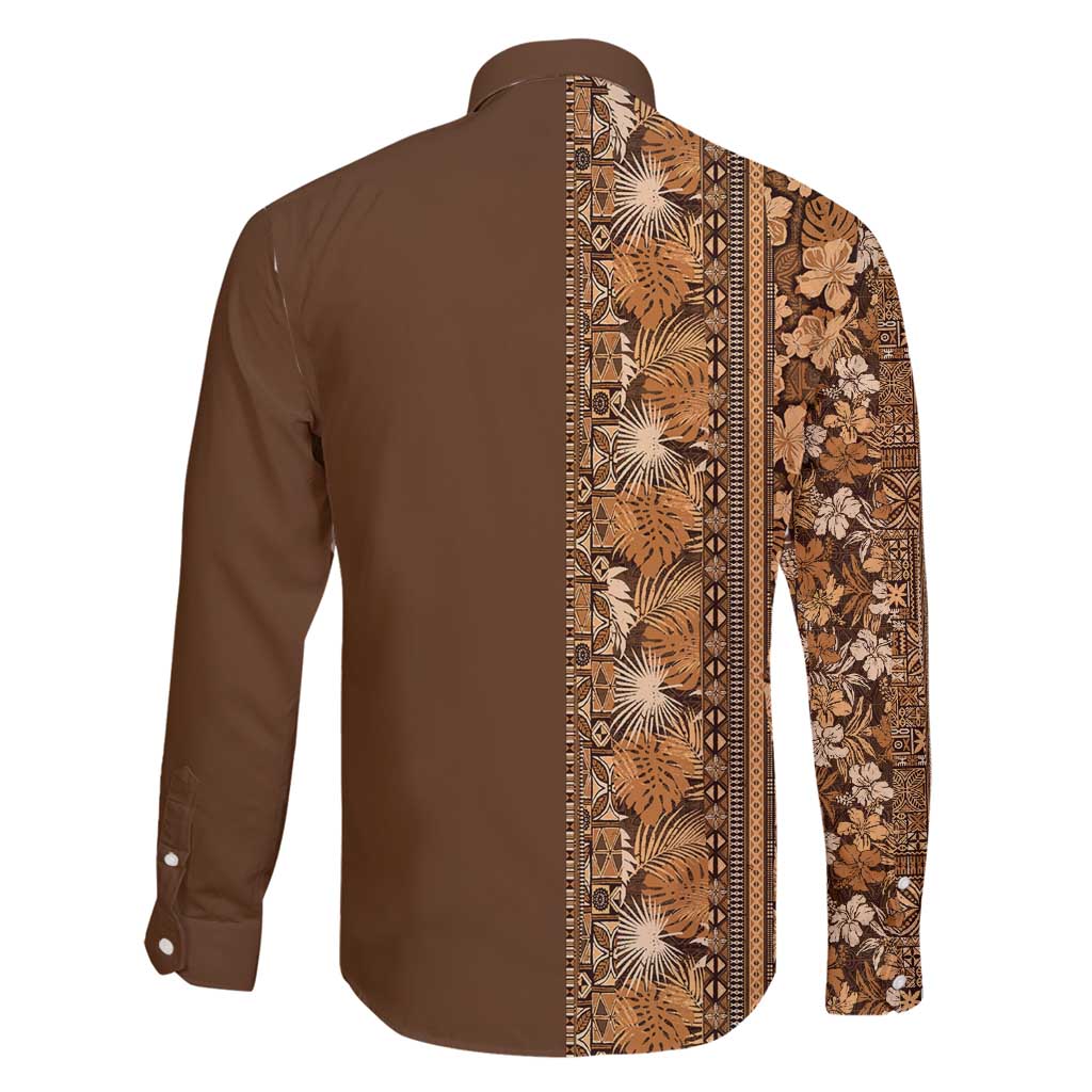 Hawaiian Tribal Elements Hibiscus Family Matching Off Shoulder Short Dress and Hawaiian Shirt Gold Pattern LT9 - Polynesian Pride