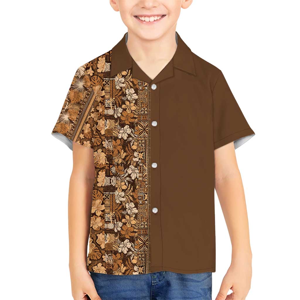Hawaiian Tribal Elements Hibiscus Family Matching Off Shoulder Short Dress and Hawaiian Shirt Gold Pattern LT9 Son's Shirt Gold - Polynesian Pride