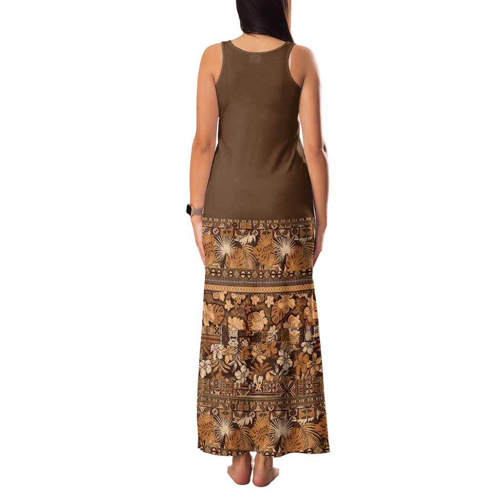 Hawaiian Tribal Elements Hibiscus Family Matching Tank Maxi Dress and Hawaiian Shirt Gold Pattern - Polynesian Pride