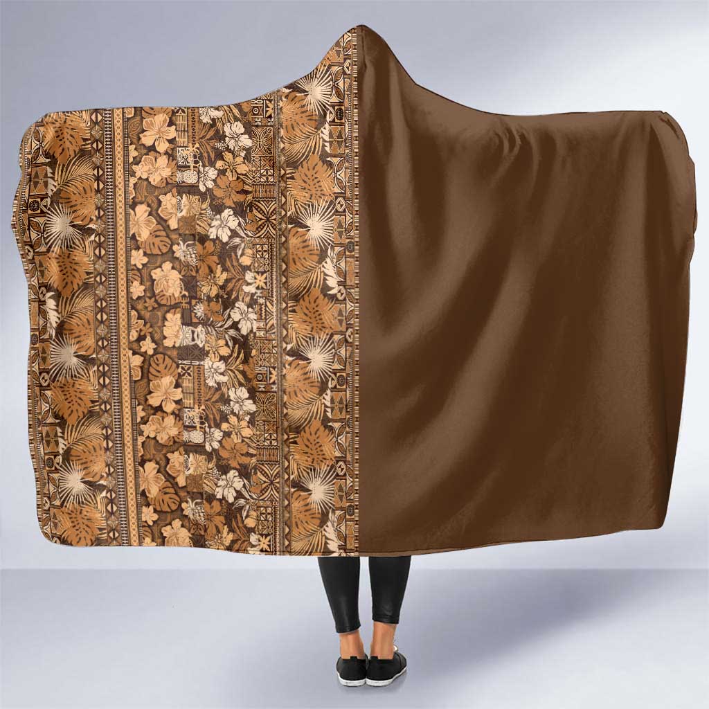 Hawaiian Tribal Elements Hibiscus Hooded Blanket Gold Pattern - Polynesian Pride