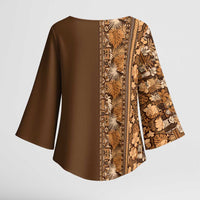 Hawaiian Tribal Elements Hibiscus Kimono Sleeve Blouse Gold Pattern - Polynesian Pride