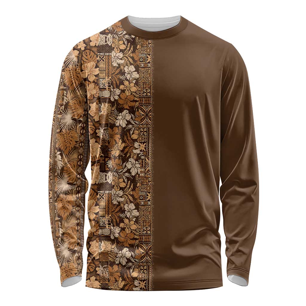 Hawaiian Tribal Elements Hibiscus Long Sleeve Shirt Gold Pattern - Polynesian Pride