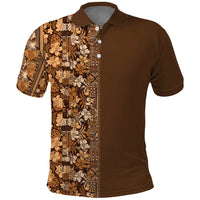 Hawaiian Tribal Elements Hibiscus Polo Shirt Gold Pattern - Polynesian Pride