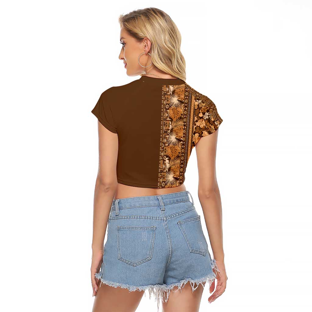 Hawaiian Tribal Elements Hibiscus Raglan Cropped T Shirt Gold Pattern LT9 - Polynesian Pride