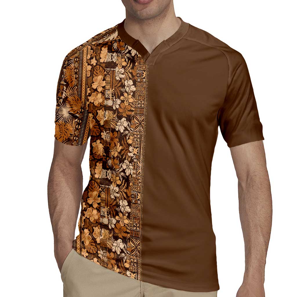 Hawaiian Tribal Elements Hibiscus Rugby Jersey Gold Pattern - Polynesian Pride