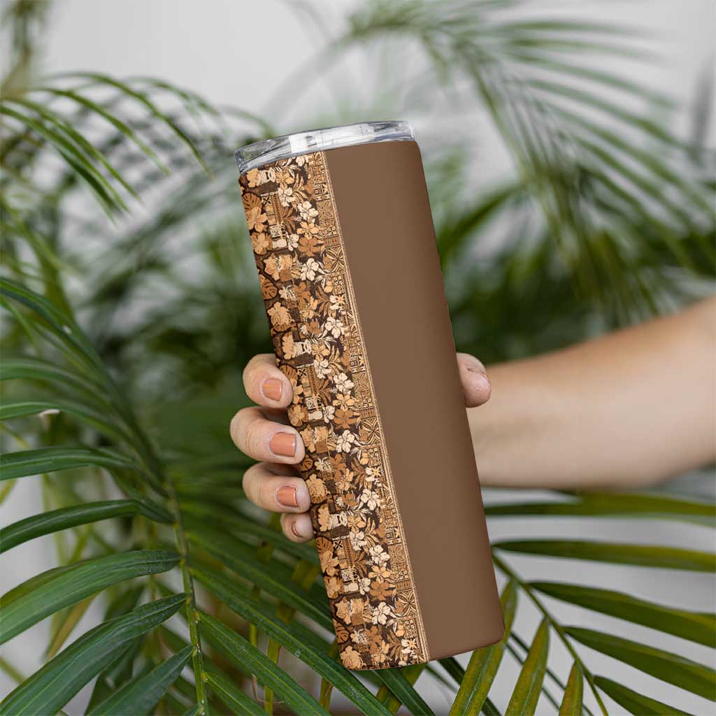 Hawaiian Tribal Elements Hibiscus Skinny Tumbler Gold Pattern - Polynesian Pride