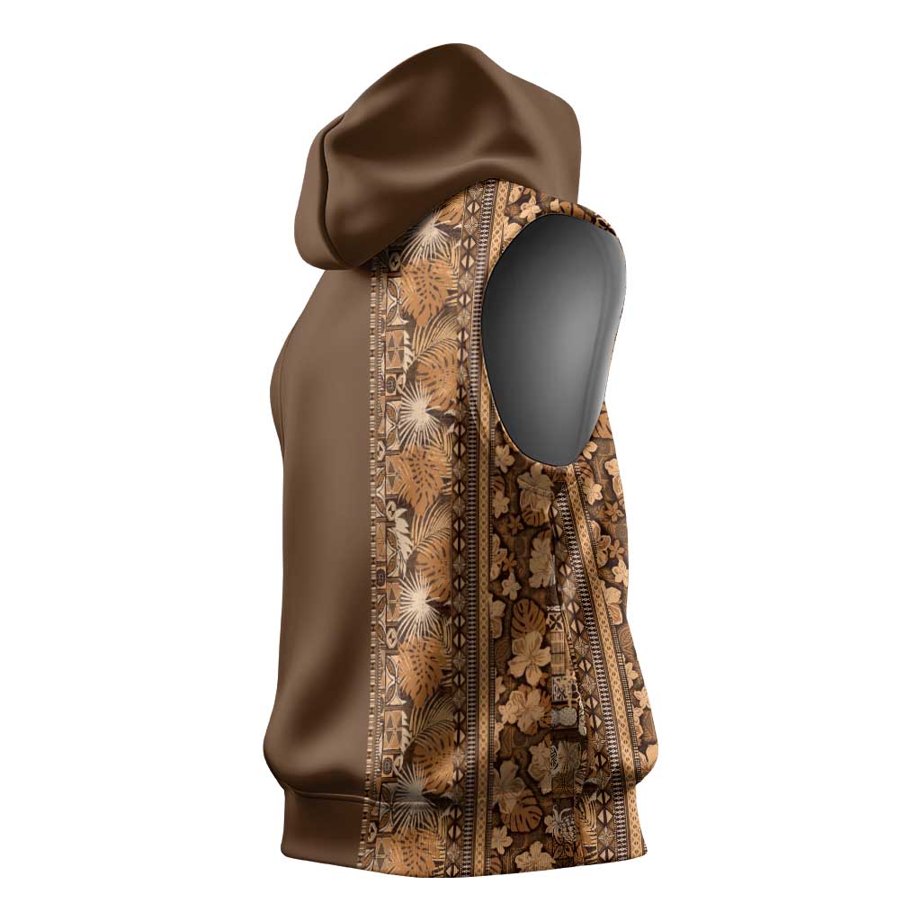 Hawaiian Tribal Elements Hibiscus Sleeveless Hoodie Gold Pattern LT9 - Polynesian Pride
