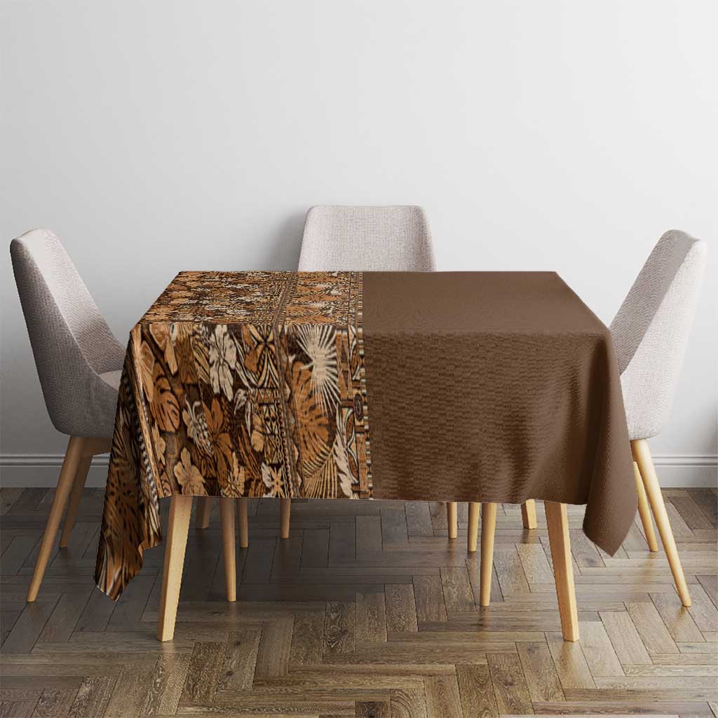Hawaiian Tribal Elements Hibiscus Tablecloth Gold Pattern - Polynesian Pride