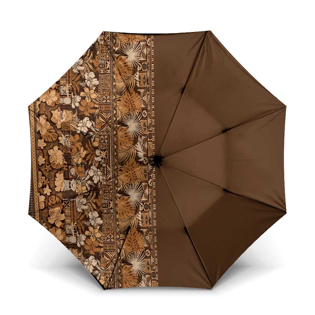 Hawaiian Tribal Elements Hibiscus Umbrella Gold Pattern - Polynesian Pride