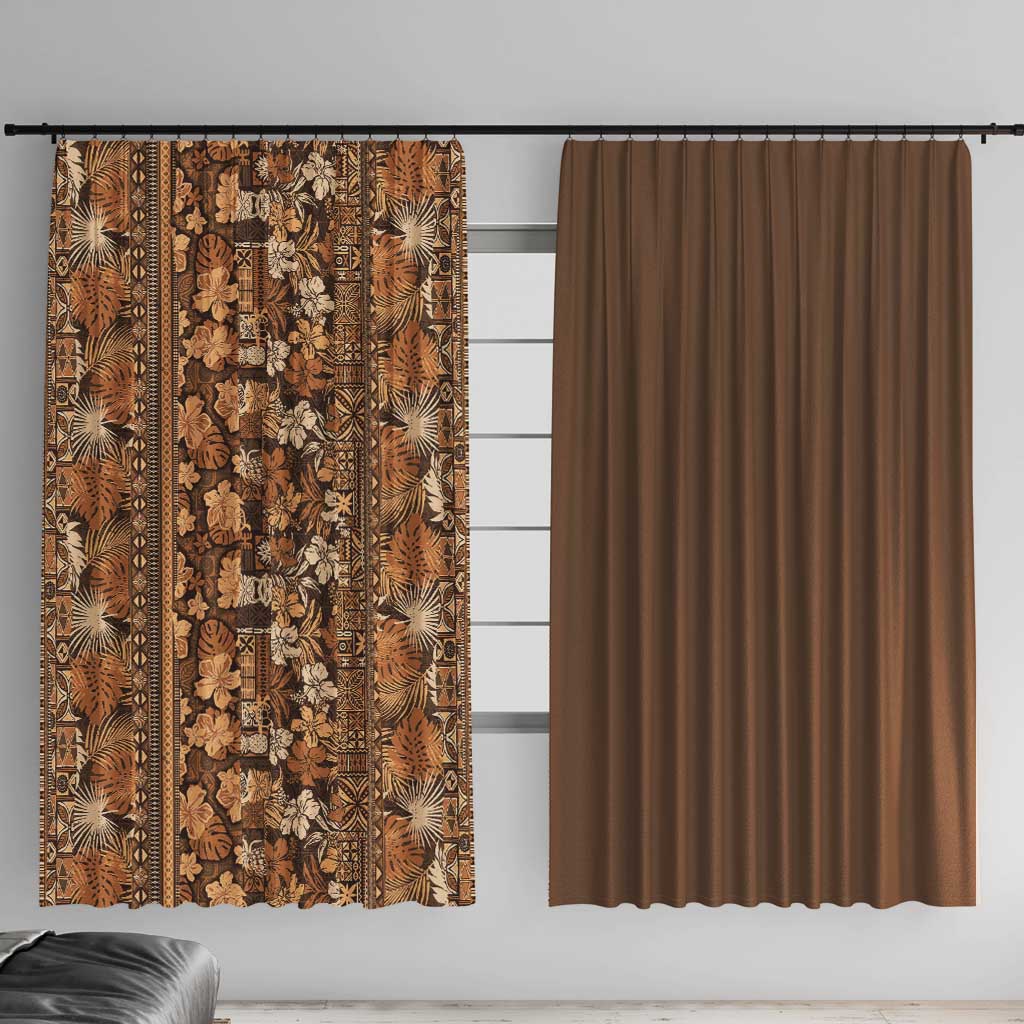 Hawaiian Tribal Elements Hibiscus Window Curtain Gold Pattern LT9 With Hooks Gold - Polynesian Pride