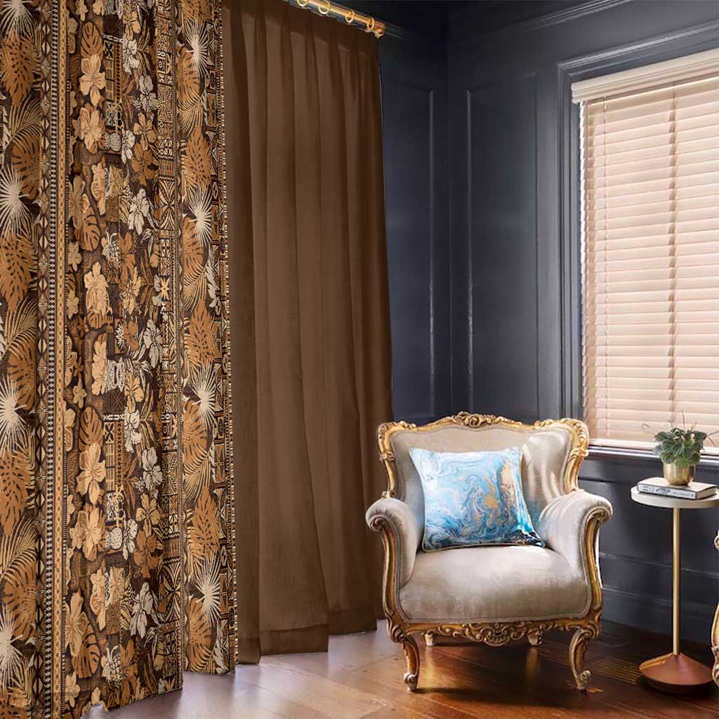 Hawaiian Tribal Elements Hibiscus Window Curtain Gold Pattern LT9 - Polynesian Pride
