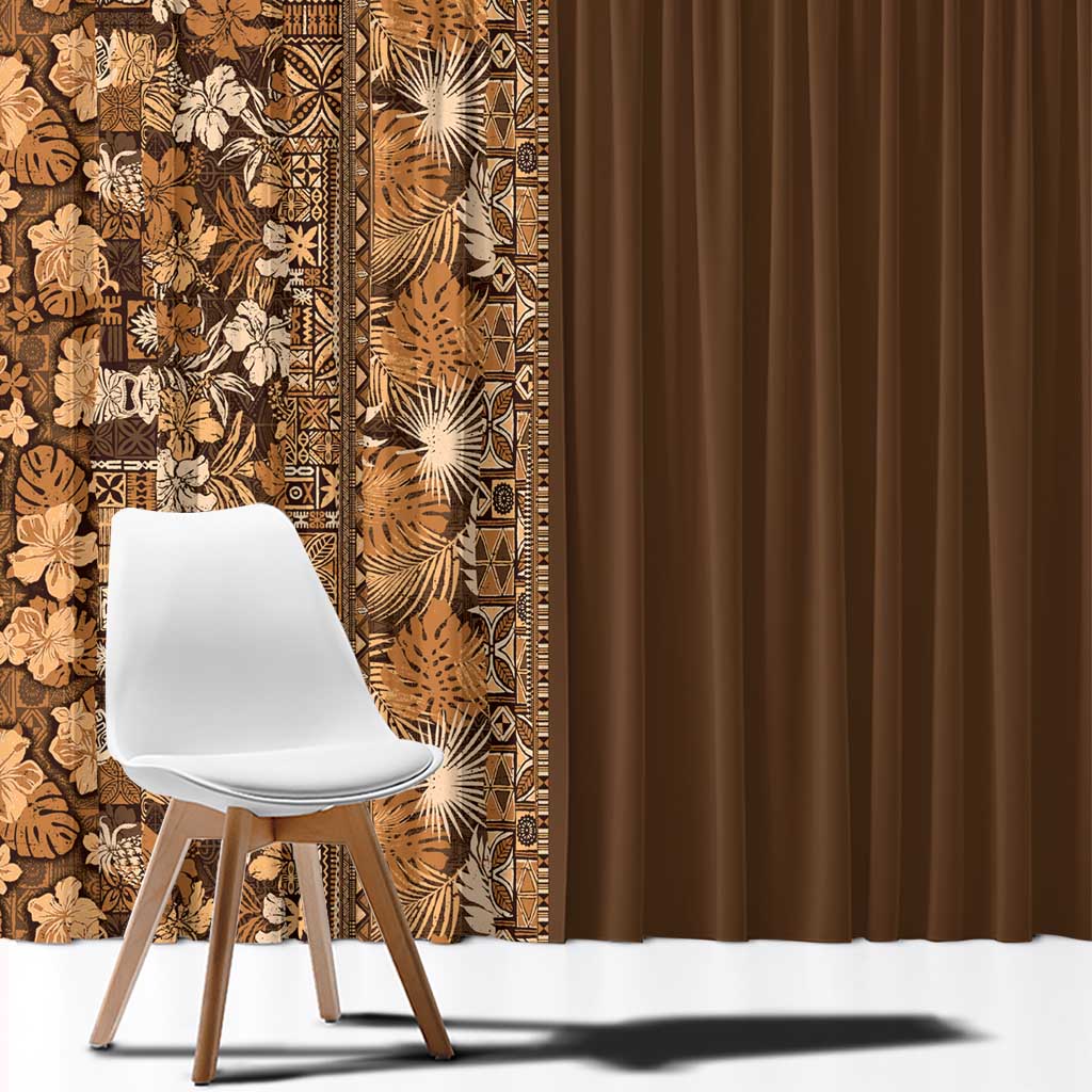 Hawaiian Tribal Elements Hibiscus Window Curtain Gold Pattern LT9 - Polynesian Pride