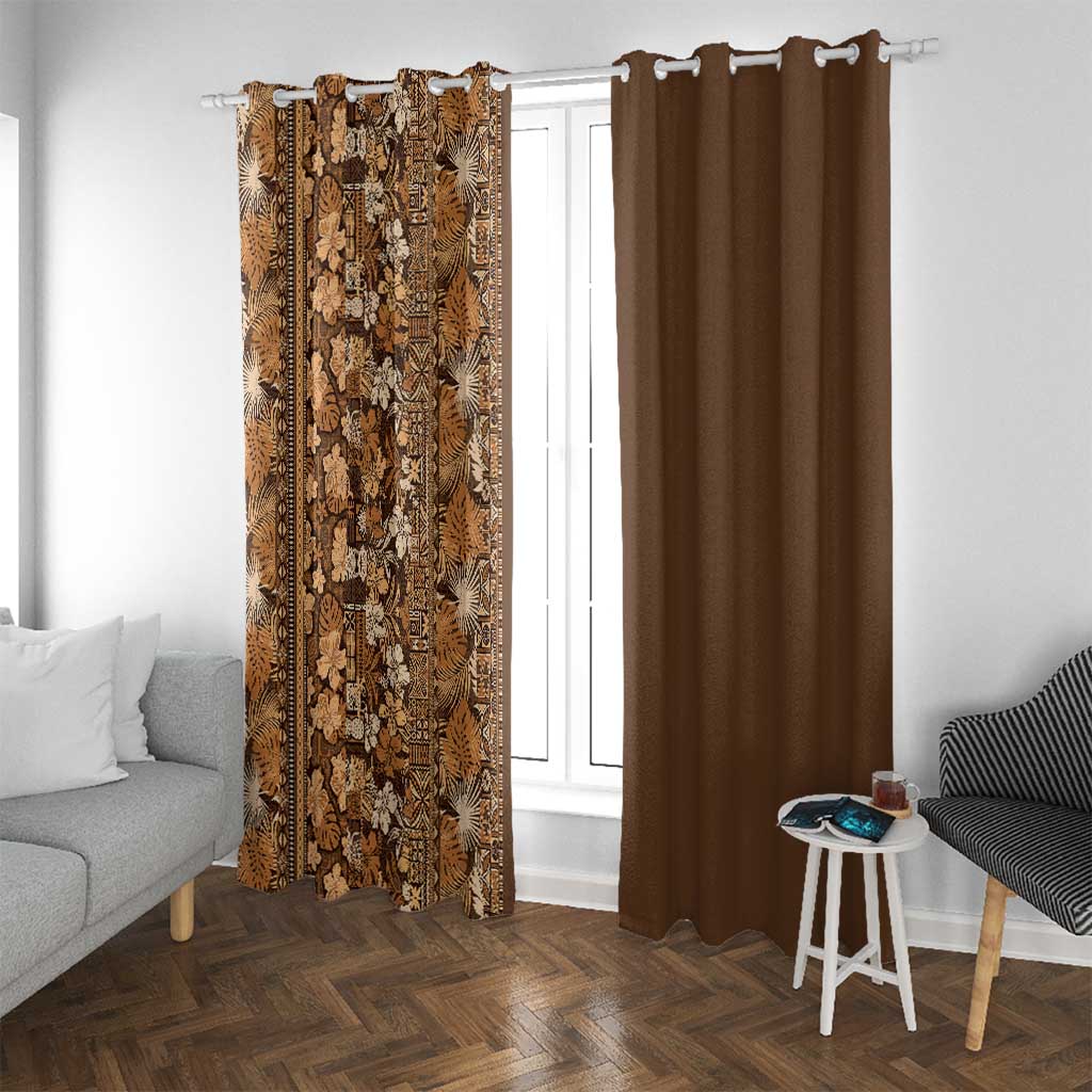 Hawaiian Tribal Elements Hibiscus Window Curtain Gold Pattern LT9 With Grommets Gold - Polynesian Pride