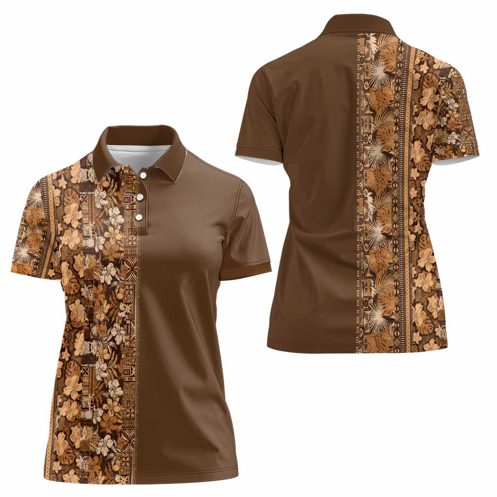 Hawaiian Tribal Elements Hibiscus Women Polo Shirt Gold Pattern - Polynesian Pride