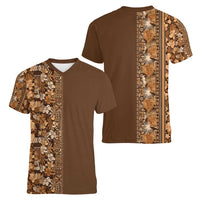 Hawaiian Tribal Elements Hibiscus Women V-Neck T-Shirt Gold Pattern - Polynesian Pride
