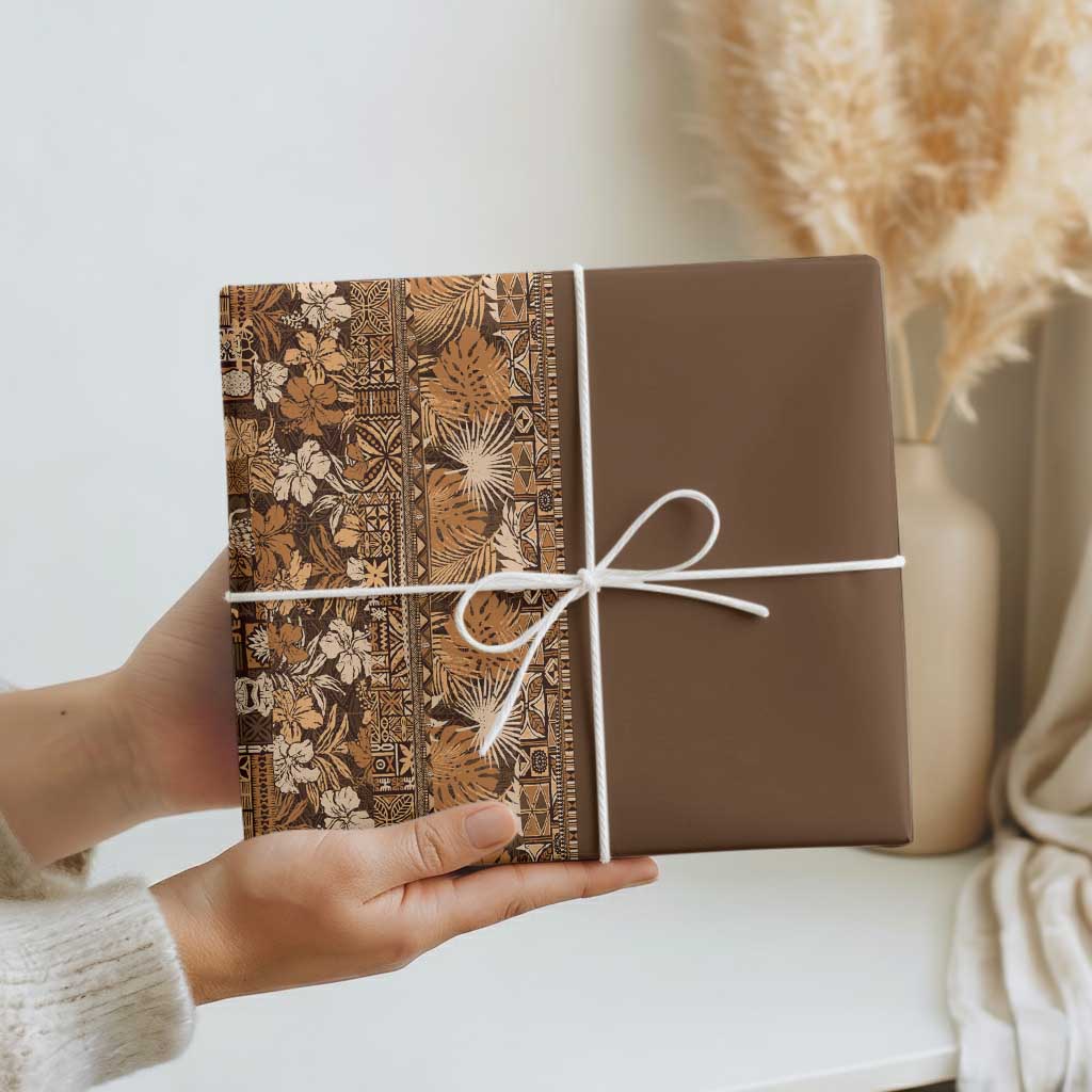 Hawaiian Tribal Elements Hibiscus Wrapping Paper Gold Pattern - Polynesian Pride