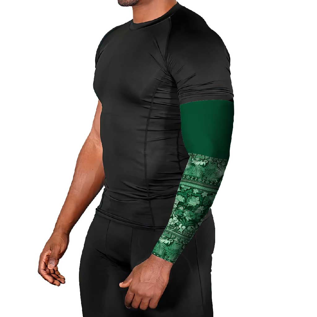 Hawaiian Tribal Elements Hibiscus Arm Sleeves Green Pattern - Polynesian Pride