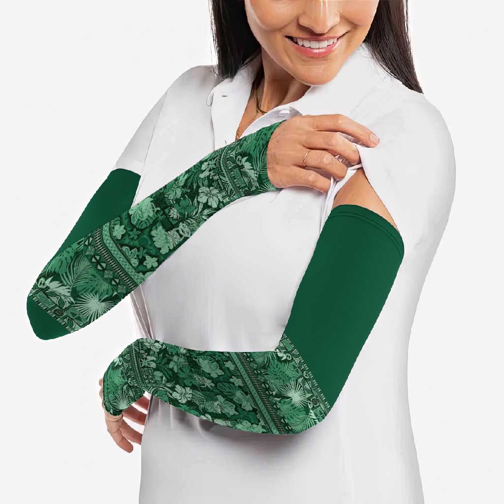 Hawaiian Tribal Elements Hibiscus Arm Sleeves Green Pattern - Polynesian Pride